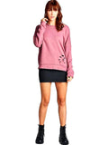 Long Sleeve Distressed French Terry Top, Dawn Pink