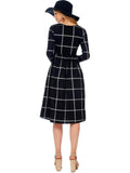 Long Sleeve  Windowpane Check Dress, Black