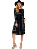 Long Sleeve  Windowpane Check Dress, Black