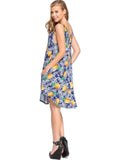 Loose fit, scoop V-neck, sleeveless  Pineapple Print swing dress, Navy