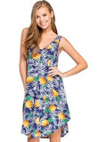 Loose fit, scoop V-neck, sleeveless  Pineapple Print swing dress, Navy