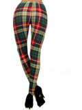 Plaid printed Leggings, Green-Red