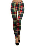 Plaid printed Leggings, Green-Red