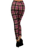 Plaid printed Leggings, Black-Purple