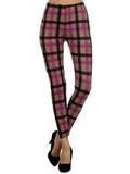Plaid printed Leggings, Black-Purple
