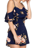 Off Shoulder Floral Romper, Navy