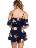 Off Shoulder Floral Romper, Navy