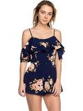 Off Shoulder Floral Romper, Navy