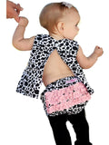 Ruffle Butts-Cow Print Swing Top Set, Black-White
