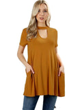 Short Sleeve Choker Neck Top, Ash Mustard