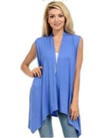 Sleeveless, Open Front Drape Vest Cardigan, Pastel Blue