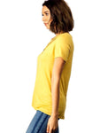 Short Sleeve o Ring V Neck Cage Tee , Mustard