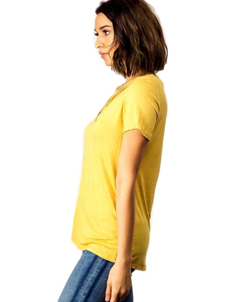 Short Sleeve o Ring V Neck Cage Tee , Mustard