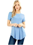 Short Sleeve Round Hem Round Neck Top, Spring Blue