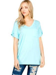 Short sleeve top with front pocket, Sky Blue