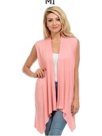 Sleeveless, Open Front Drape Vest Cardigan, Peach