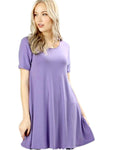 Short Sleeve Long line Flared Straight Hem Tunic with Side Pockets Top, Lavender