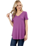 Short Sleeve Round Hem V-Neck Top, Dark Mauve