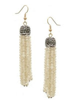 Stone Pave Cap Crystal Tassel Earring, White