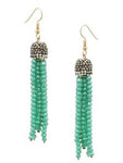 Stone Pave Cap Crystal Tassel Earring, Turquoise