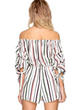 Striped Off Shoulder Romper, Off White