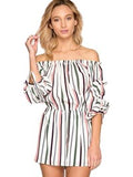 Striped Off Shoulder Romper, Off White