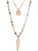 Stone Beads, Charm Layered Necklace, Mint