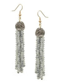 Stone Pave Cap Crystal Tassel Earring, Grey