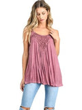 Spaghetti strap top with lace detailing on the front , Mauve