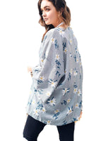 Striped Seersucker Floral Haori, Navy