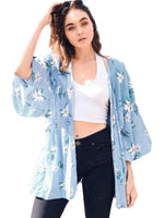 Striped Seersucker Floral Haori, Navy