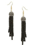 Stone Pave Cap Crystal Tassel Earring, Black