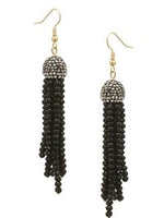 Stone Pave Cap Crystal Tassel Earring, Black