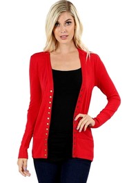 Snap Button Sweater Cardiga, Ruby