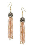 Stone Pave Cap Crystal Tassel Earring, Pink