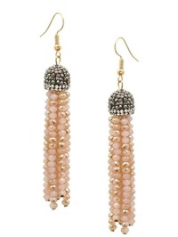 Stone Pave Cap Crystal Tassel Earring, Pink