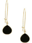 Teardrop Natural Stone Long Drop Earring, Black