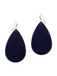 Tear Drop Leather Earring, Navy