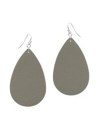 Tear Drop Leather Earring, Grey