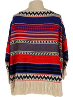 Tribal  slouchy Cardigan, Red-Blue-Ivory