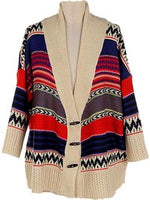 Tribal  slouchy Cardigan, Red-Blue-Ivory