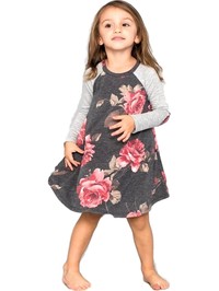 Toddler Floral Long Sleeve Tunic with elbow contrast patch, Black