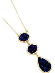 Triple linear simulated Druzy Drop Necklace, Ab Blue