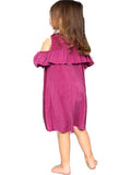 Toddlers' Washed Long Sleeve Cold Shoulder Dress with Ruffle Detail, Washed Plum