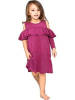 Toddlers' Washed Long Sleeve Cold Shoulder Dress with Ruffle Detail, Washed Plum