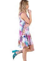 Tropical Print Sleeveless Dress, Fuchsia  Mix