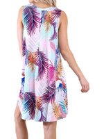 Tropical Print Sleeveless Dress, Fuchsia  Mix