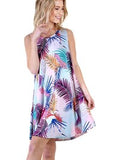 Tropical Print Sleeveless Dress, Fuchsia  Mix