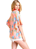 Watermelon with pineapple Ruffled Sleeve Top, Coral