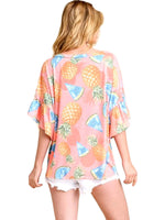 Watermelon with pineapple Ruffled Sleeve Top, Coral